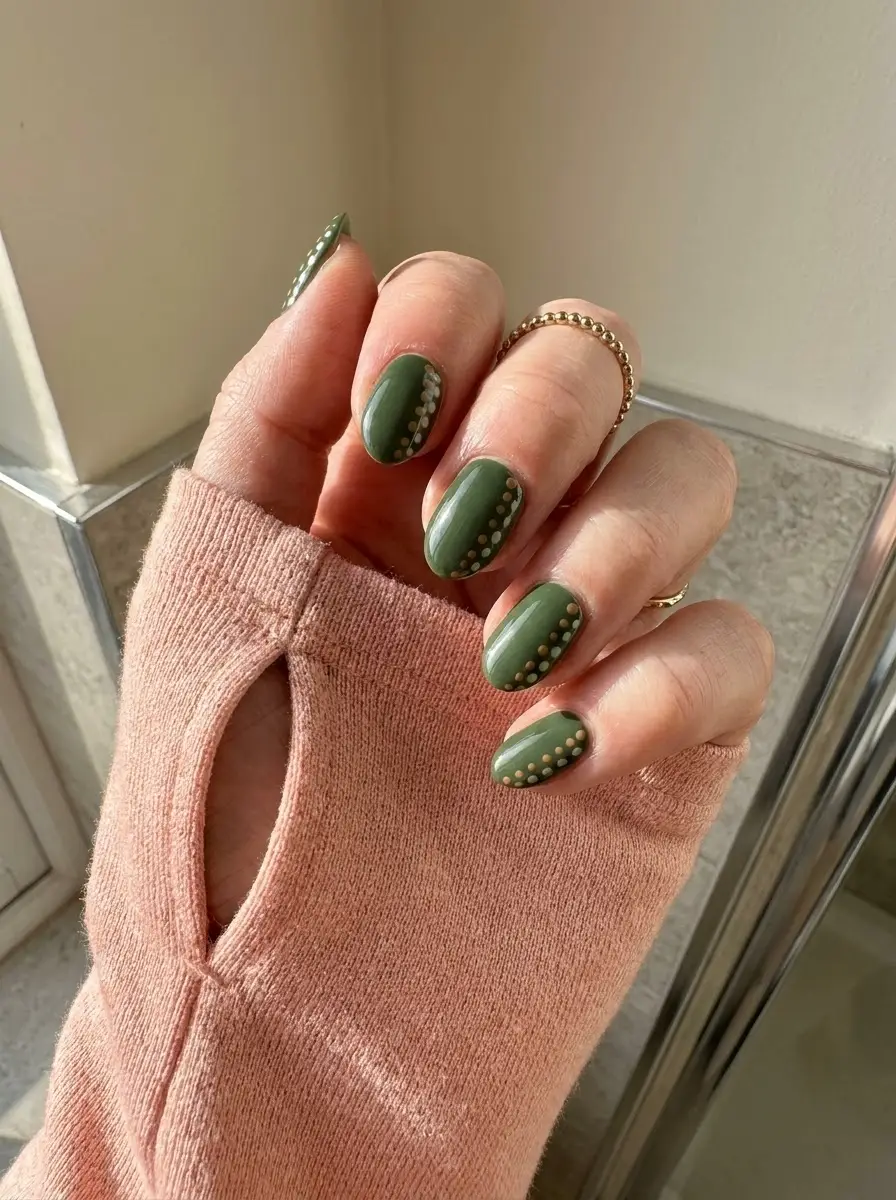 Sage Green Dotted Border Nails