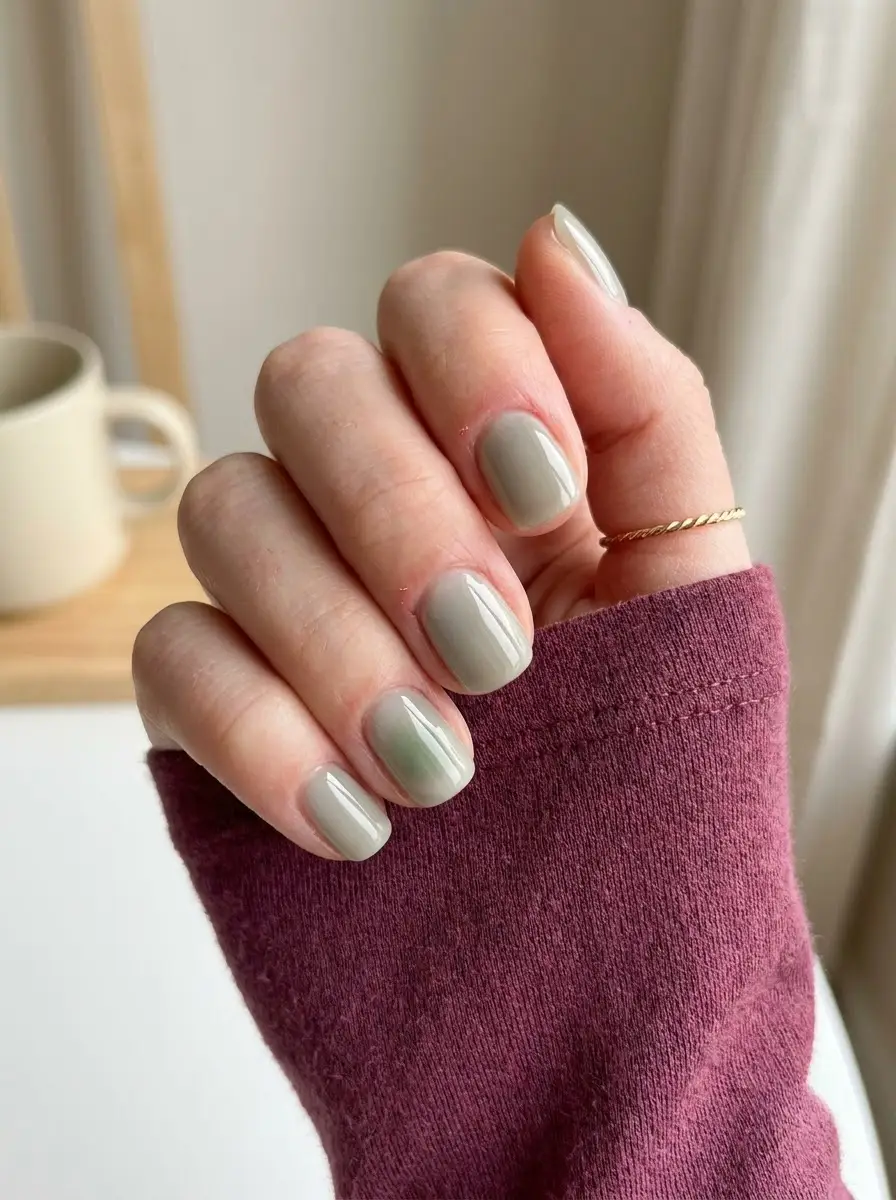 Soft Sage Green Tonal Nails