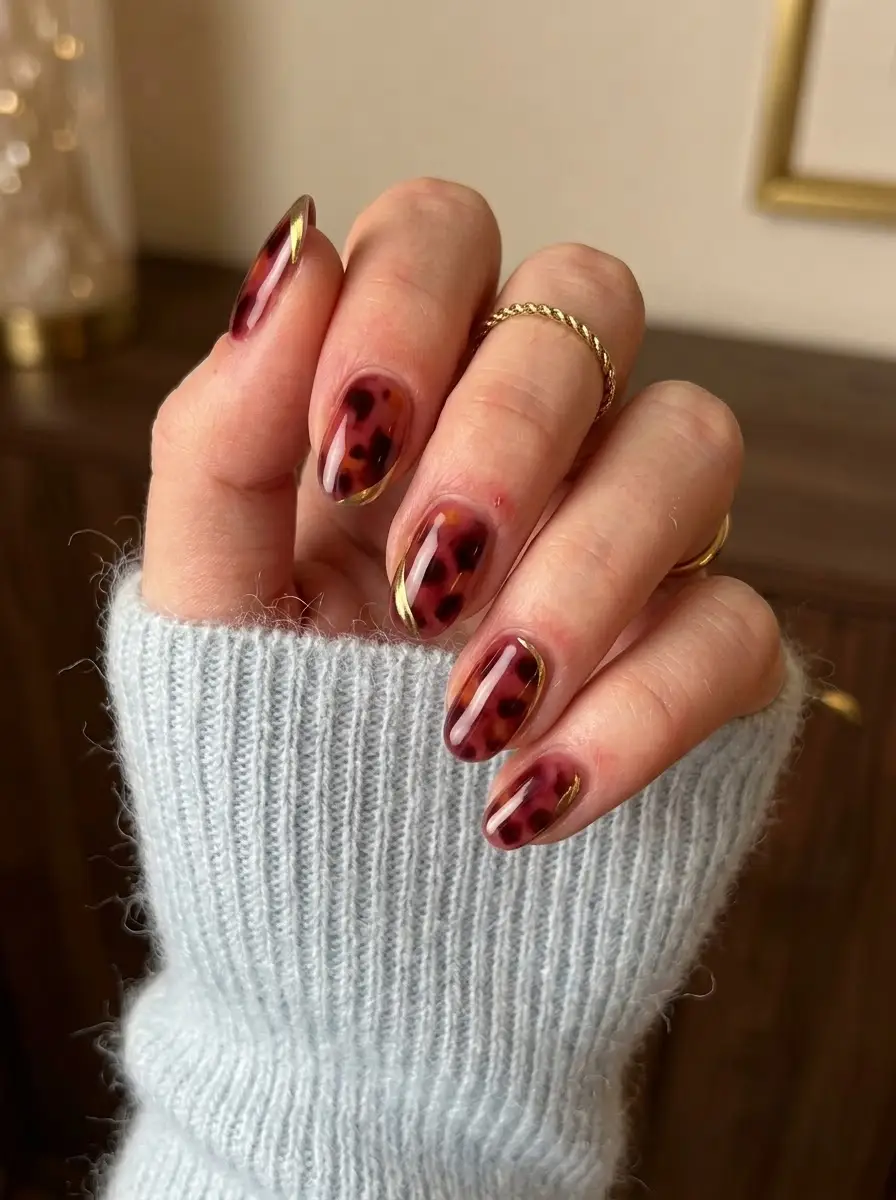 Amber Tortoiseshell Holiday Nails