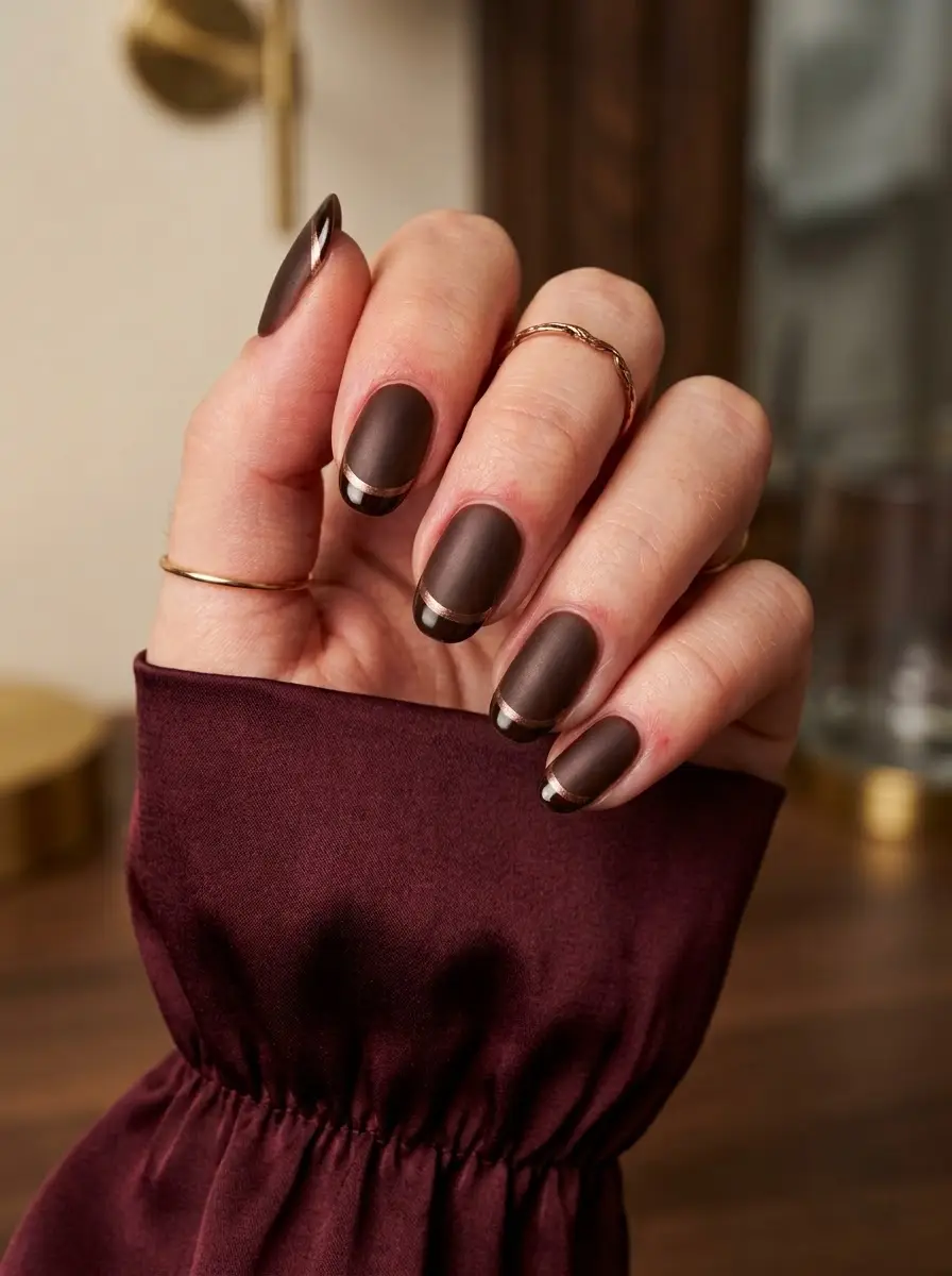 Matte Chocolate French Holiday Nails