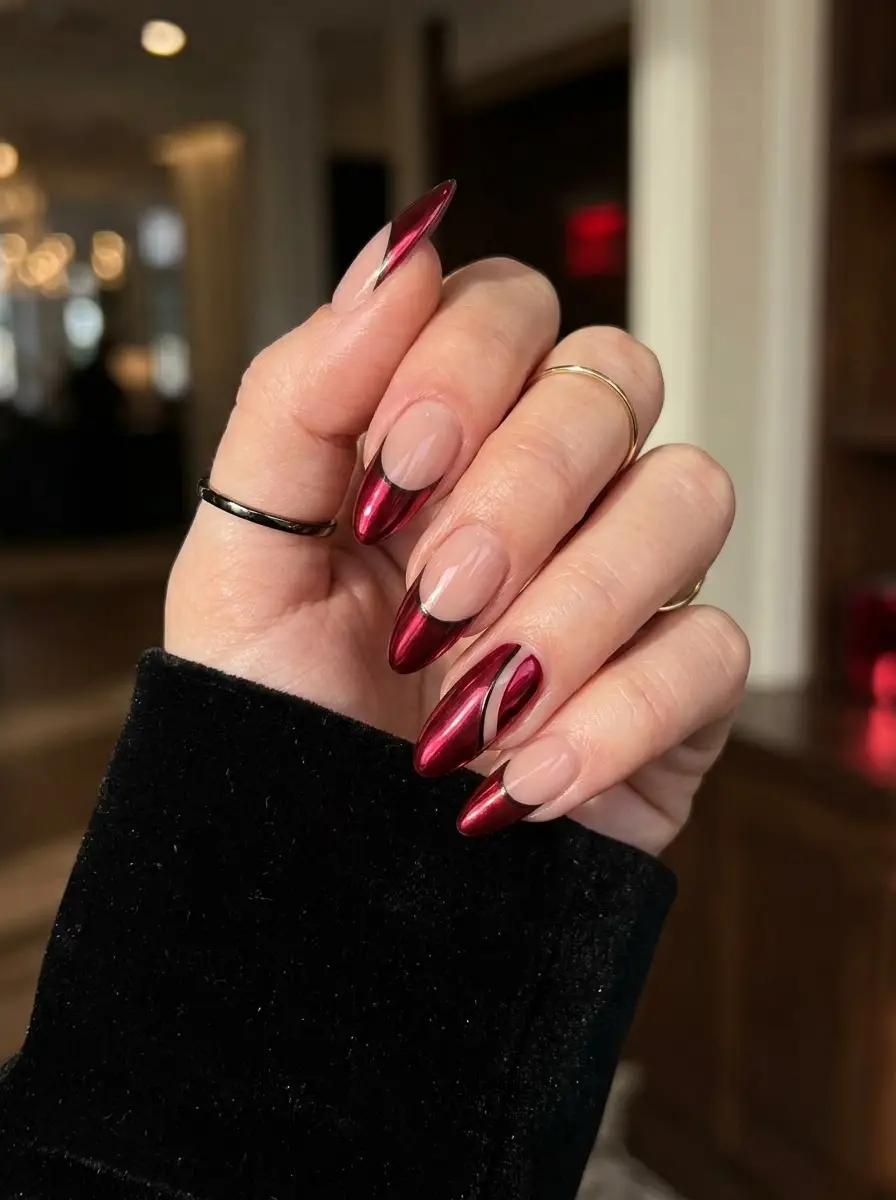 Red Chrome French Holiday Nails