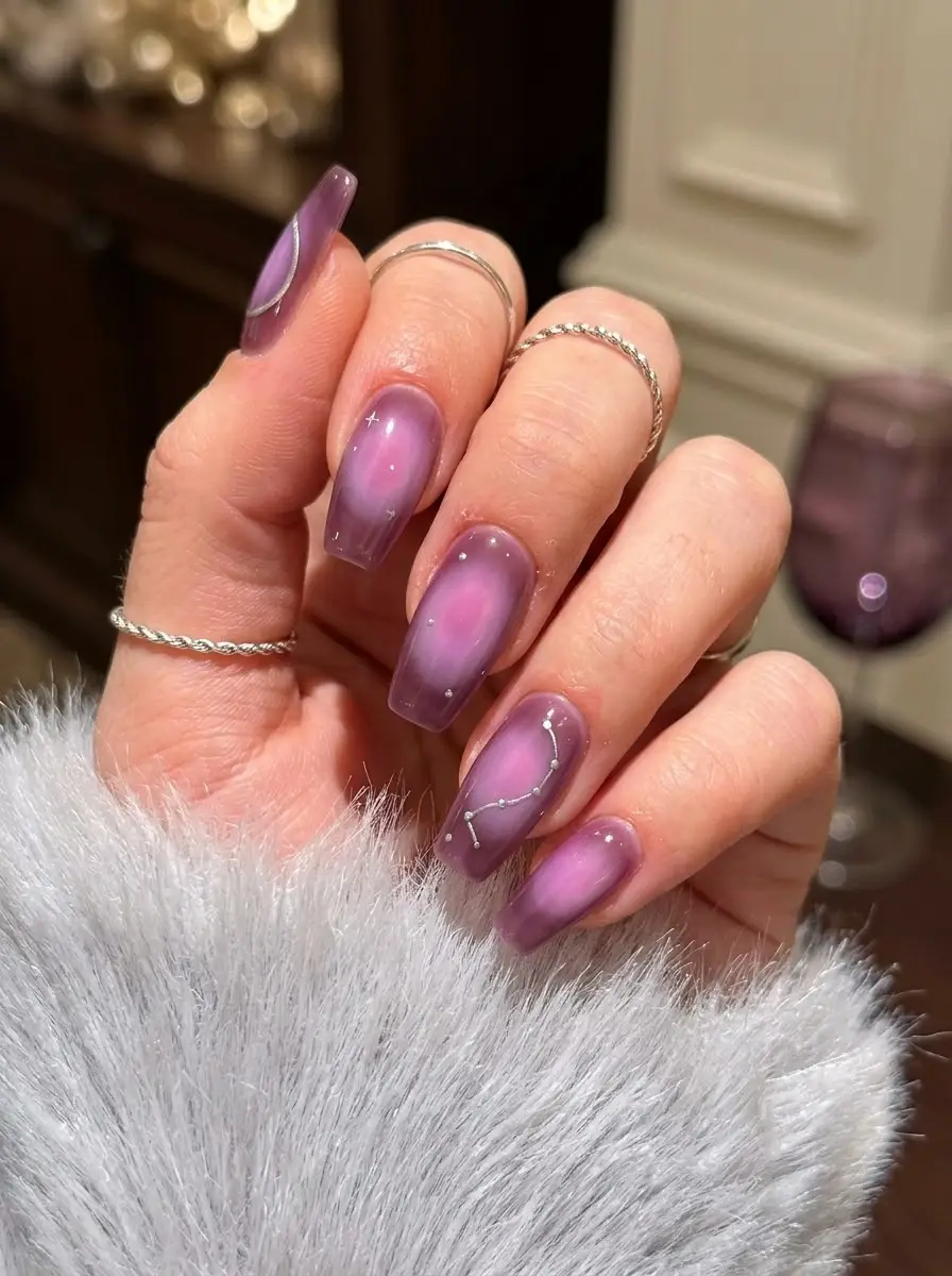 Amethyst Constellation Holiday Nails