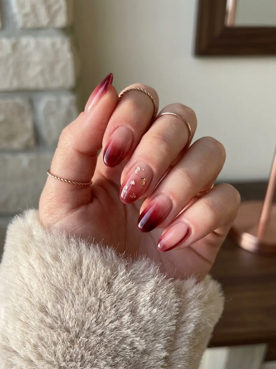 Wine Red Ombré Holiday Nails