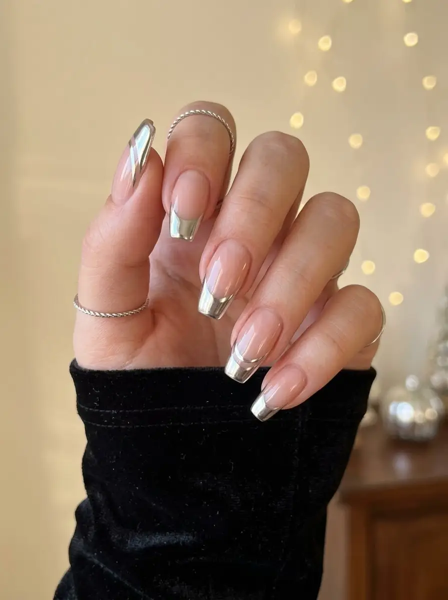 Mirror Silver French Holiday Nails