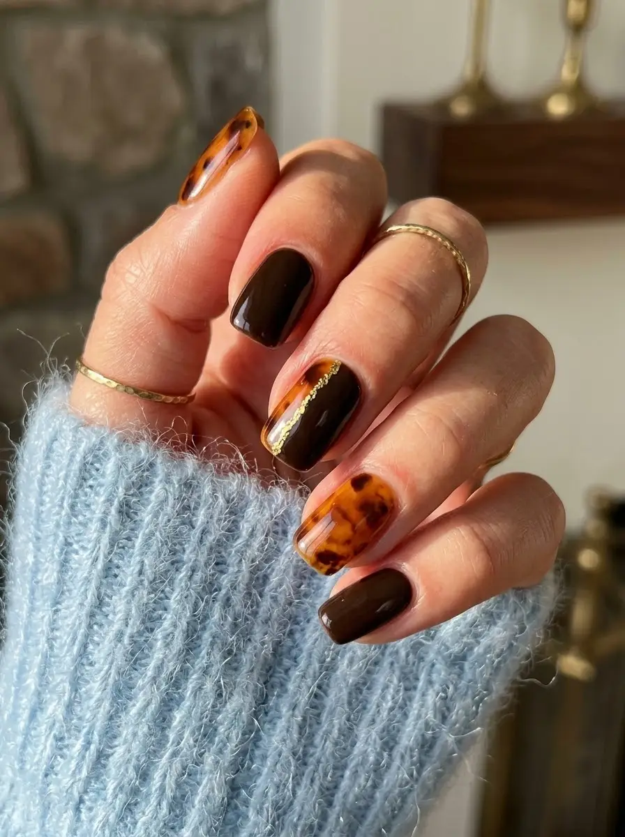 Chocolate Tortoiseshell Holiday Nails