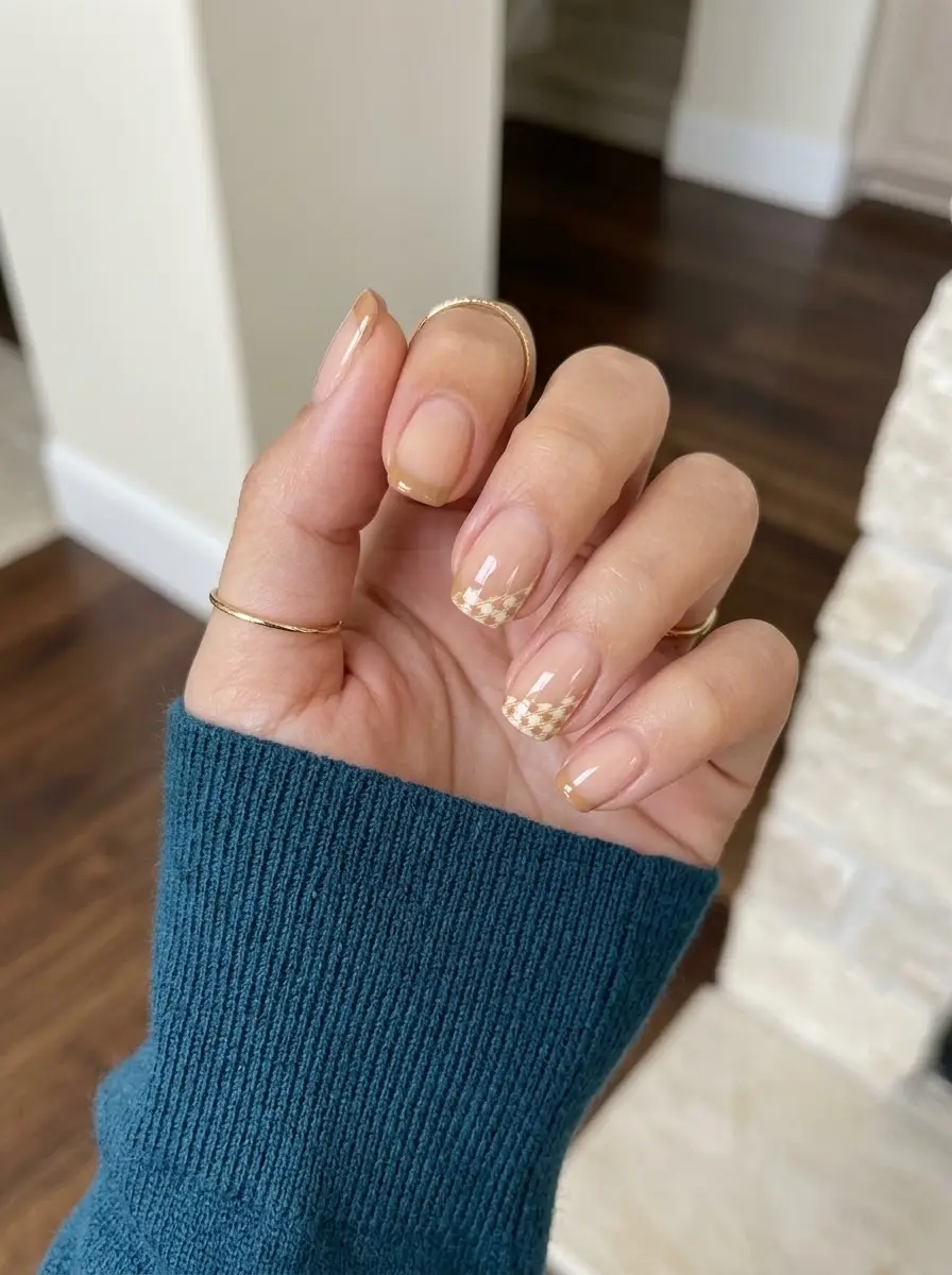 Neutral Gingham French Interview Nails