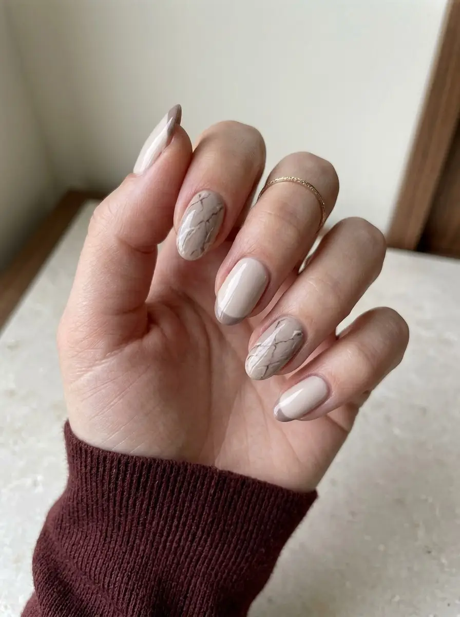 Beige Marble Line Interview Nails