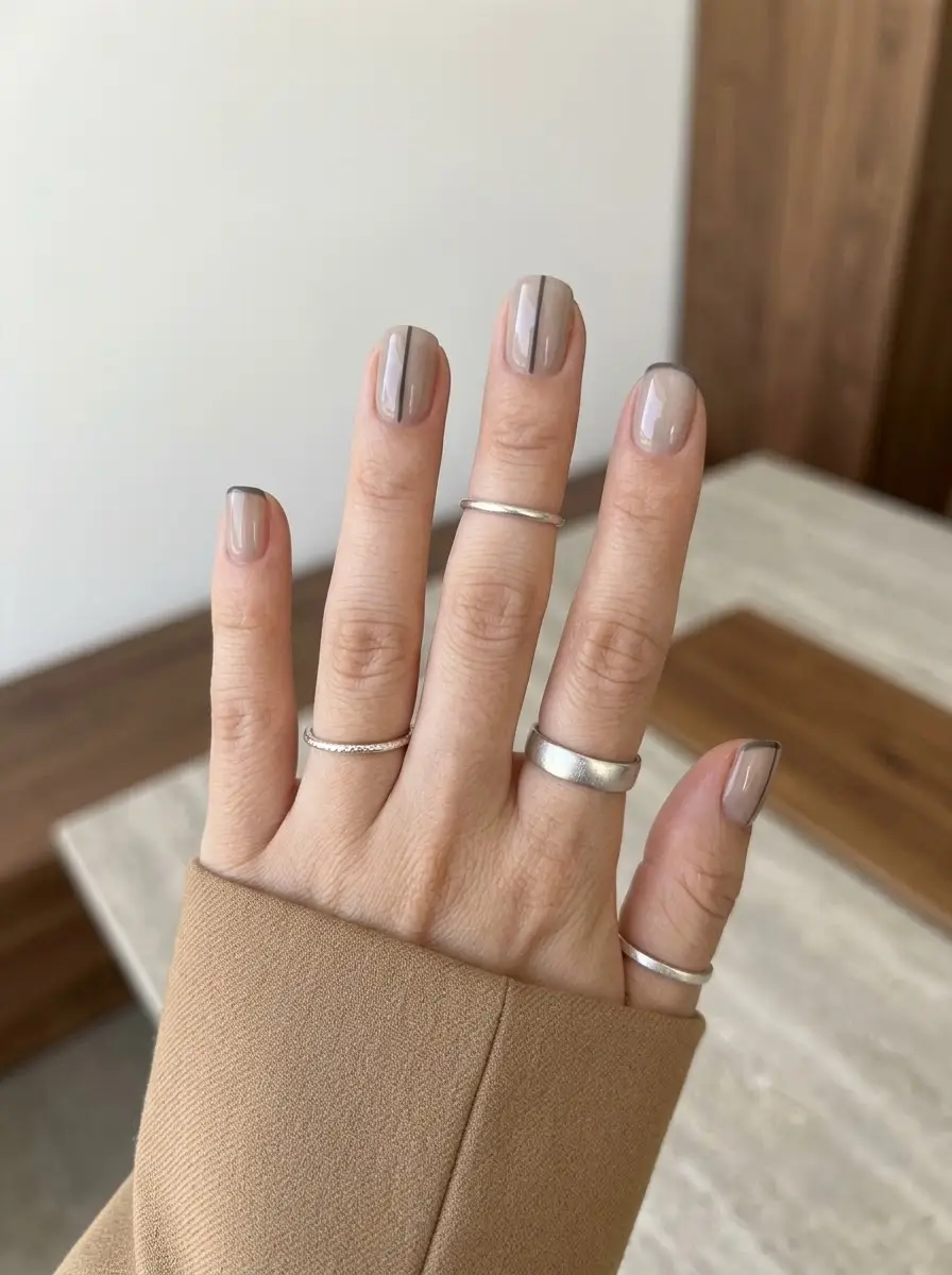 Taupe Vertical-Line Interview Nails