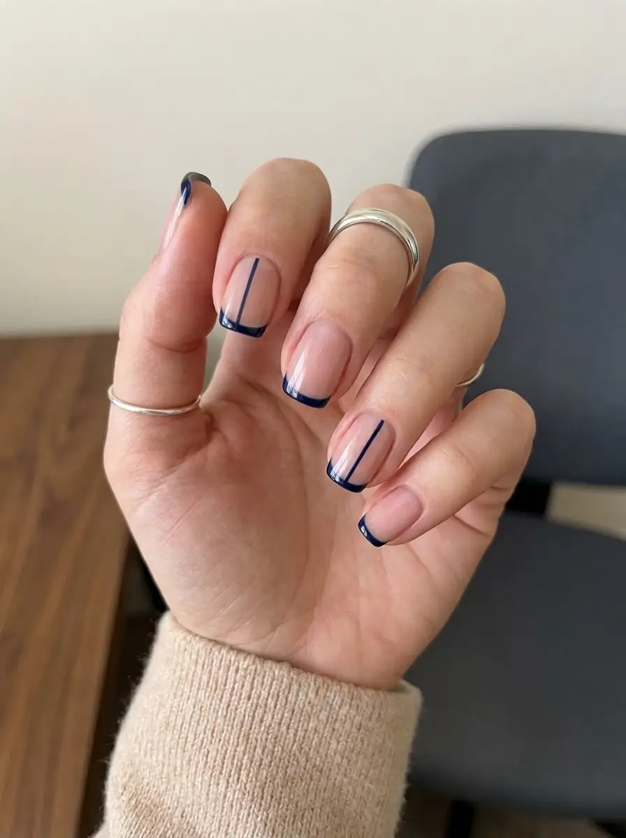 Navy Linear French Interview Nails