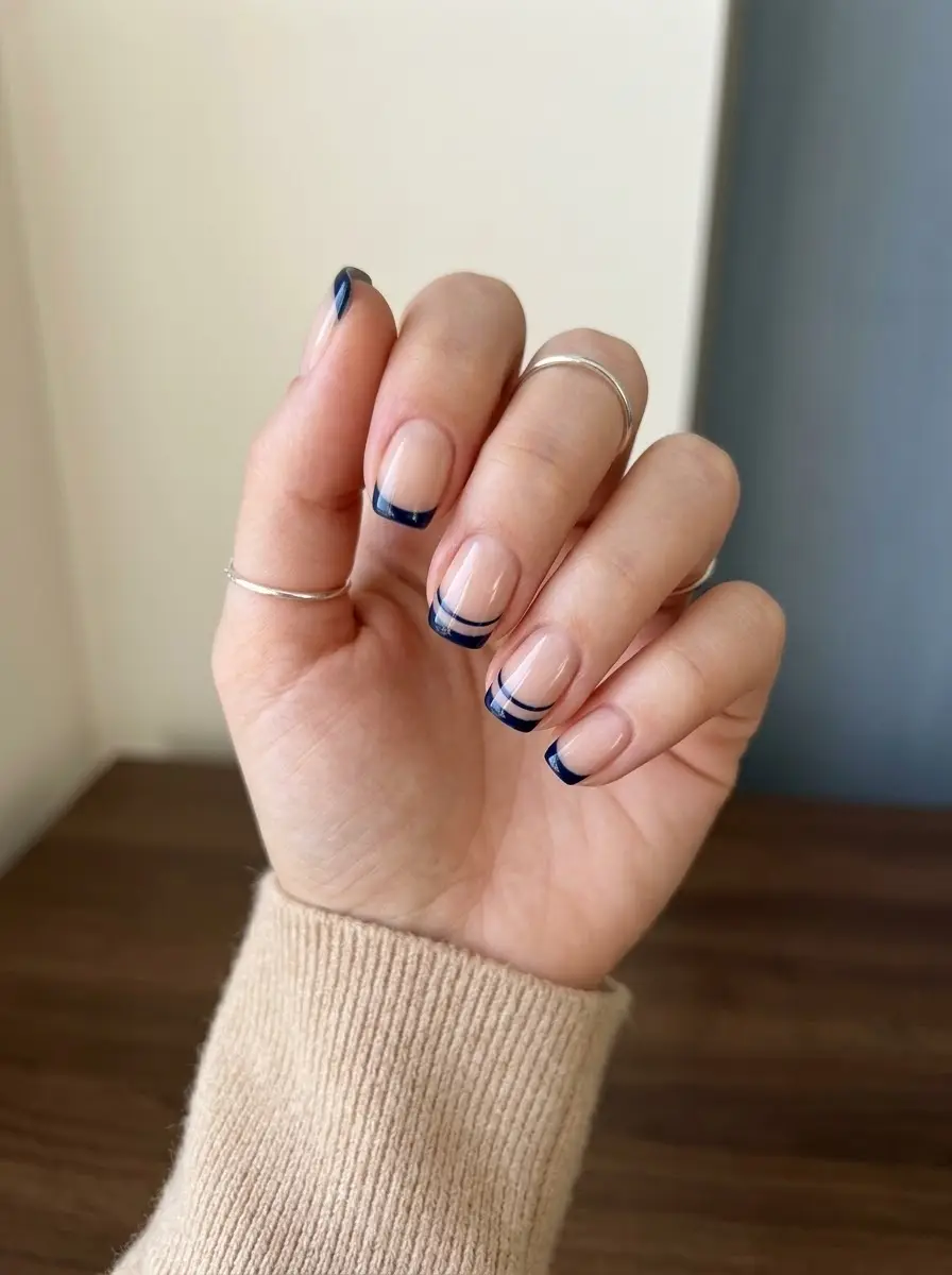 Double Navy French Interview Nails