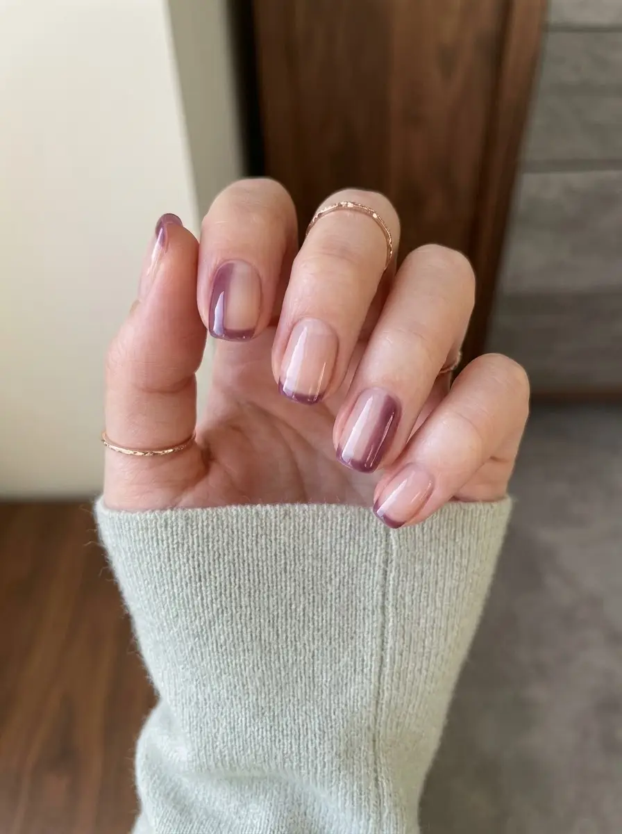 Muted Plum Abstract French Interview Nails