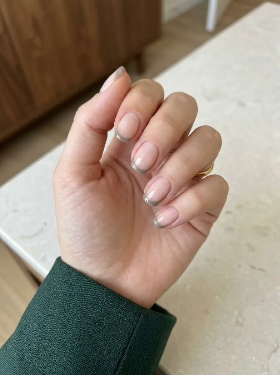 Smoky Grey Micro French Interview Nails