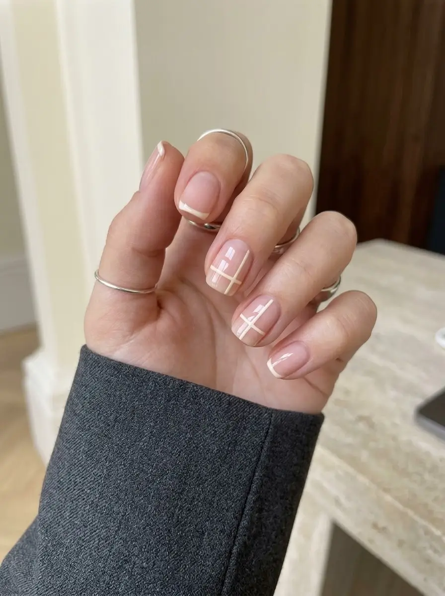 White Grid-Line Interview Nails