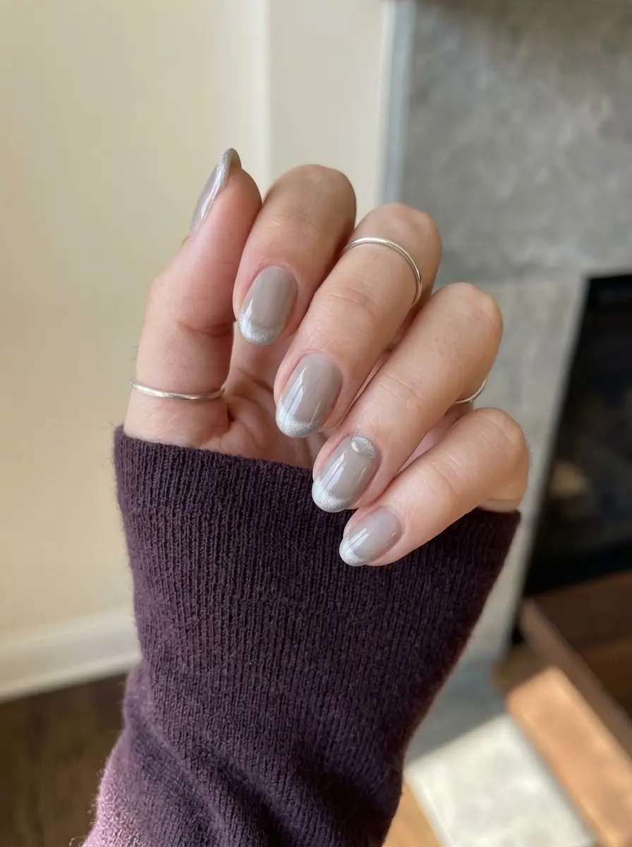 Silver Metallic French Interview Nails