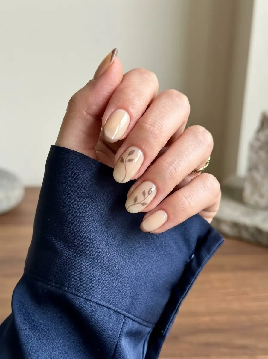 Nude Botanical Line-Art Interview Nails