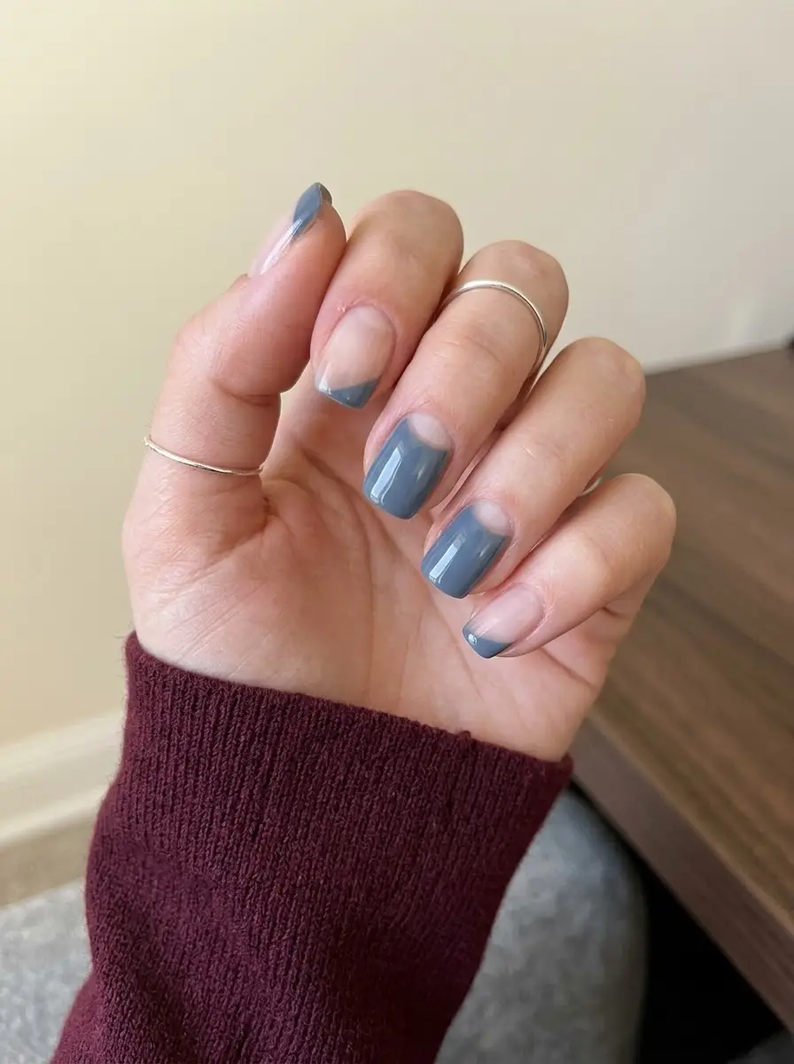 Slate Grey Negative-Space Interview Nails