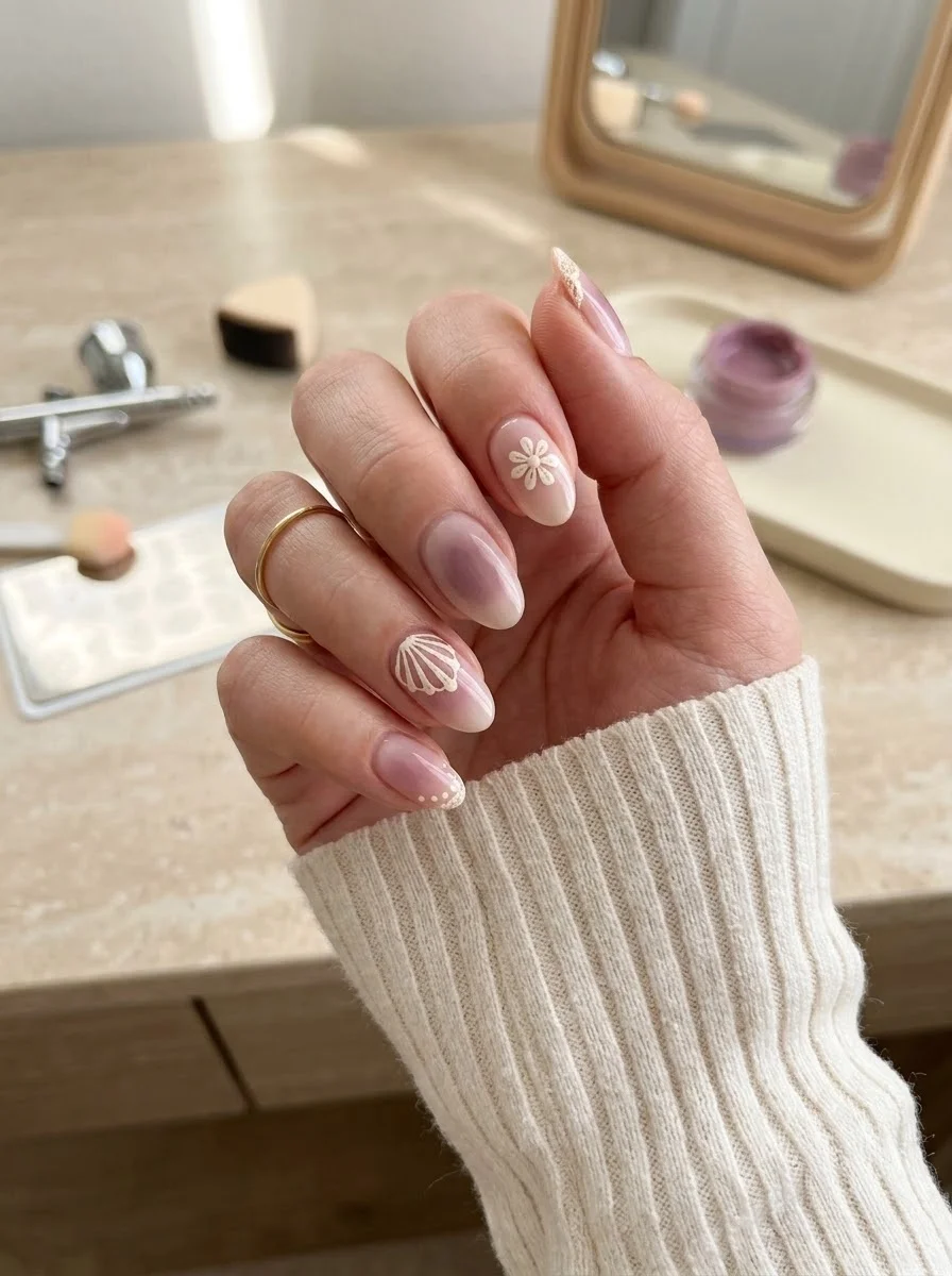 Sheer Nude Floral Lace Nails