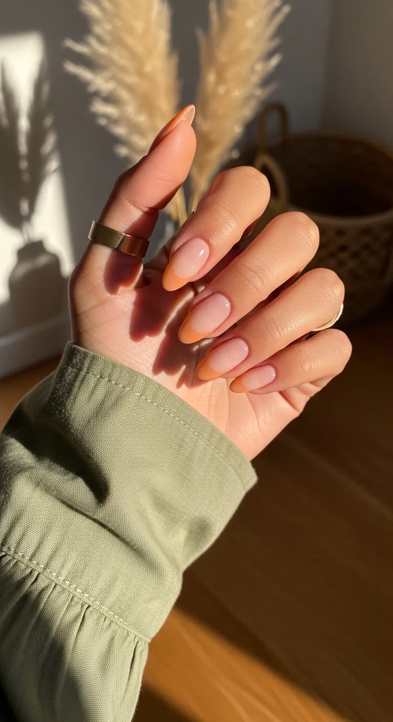 Natural nails with orange French tips