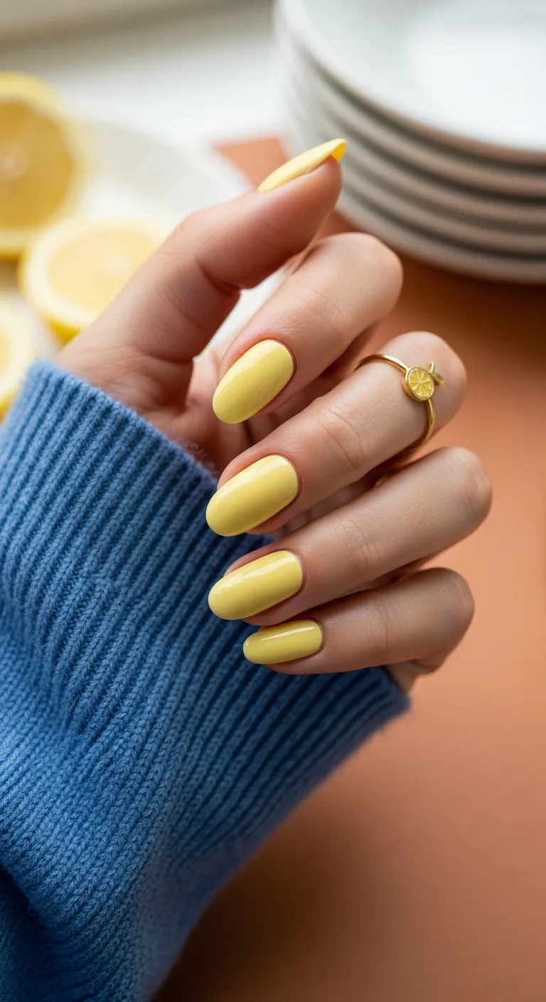 Solid creamy lemon yellow nails