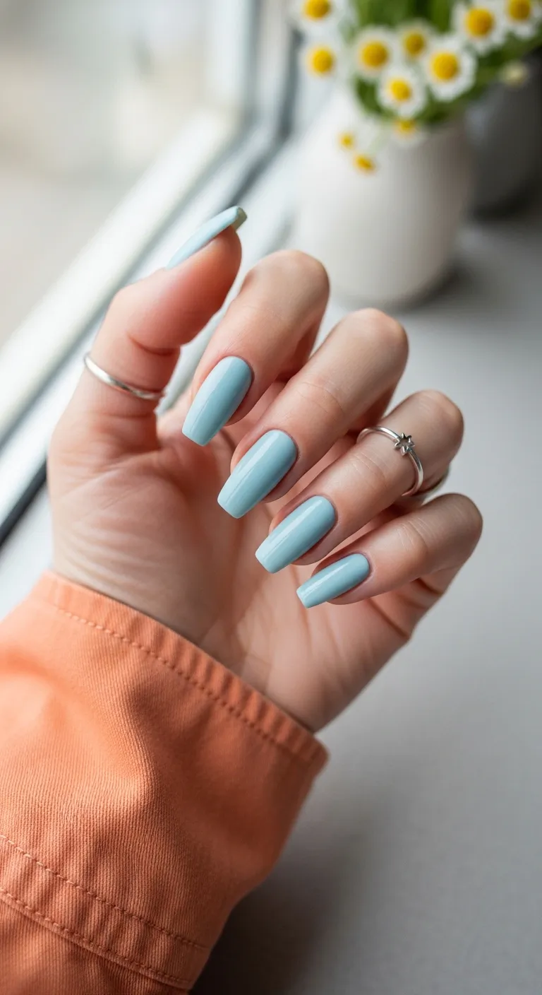 Solid pale sky blue nails