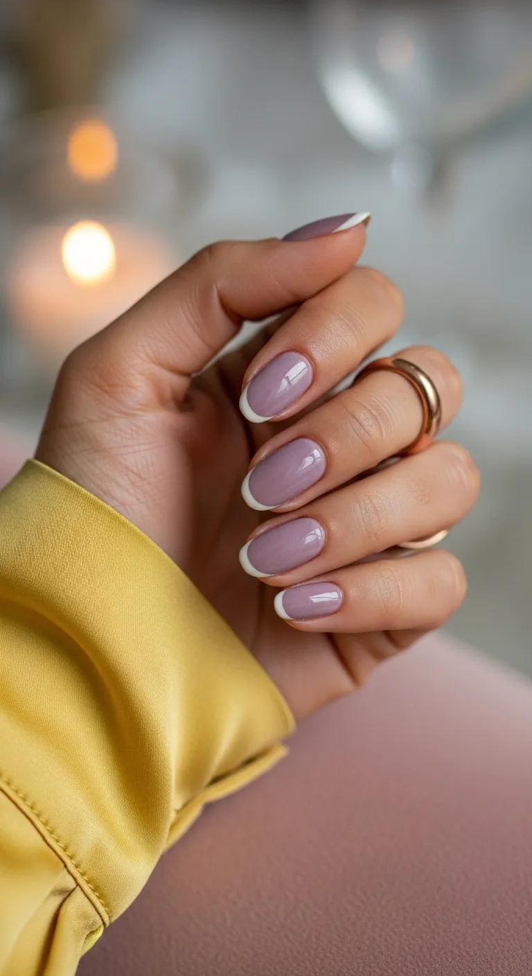 Nude nails with lavender-toned mauve French tips