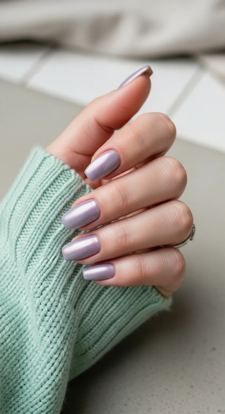 Shimmery iridescent lilac nails