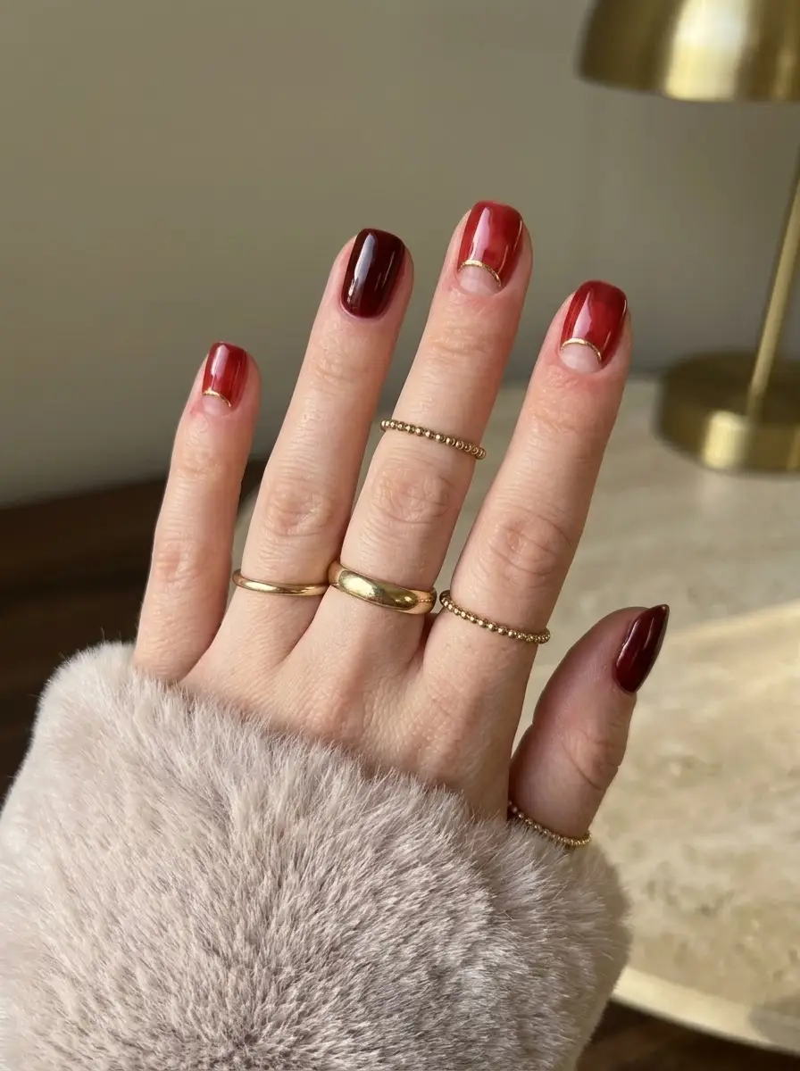 Merlot Half-Moon Accent Nails