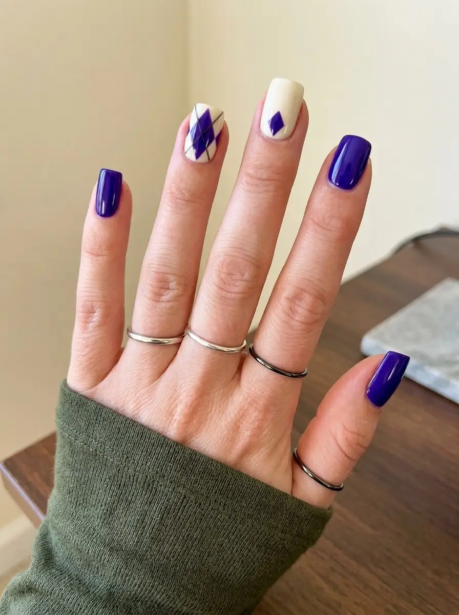 Purple Argyle Mix Nails