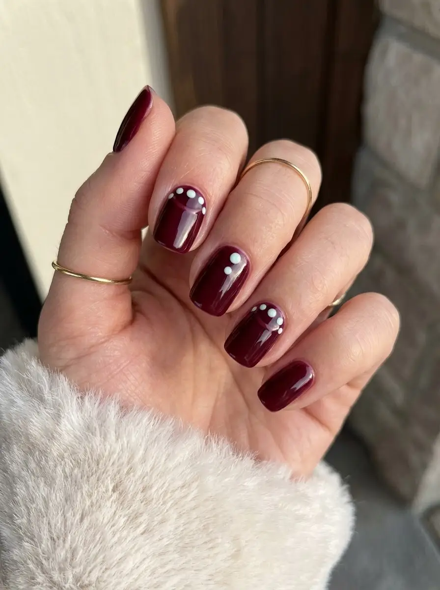 Burgundy Dot Accent Nails