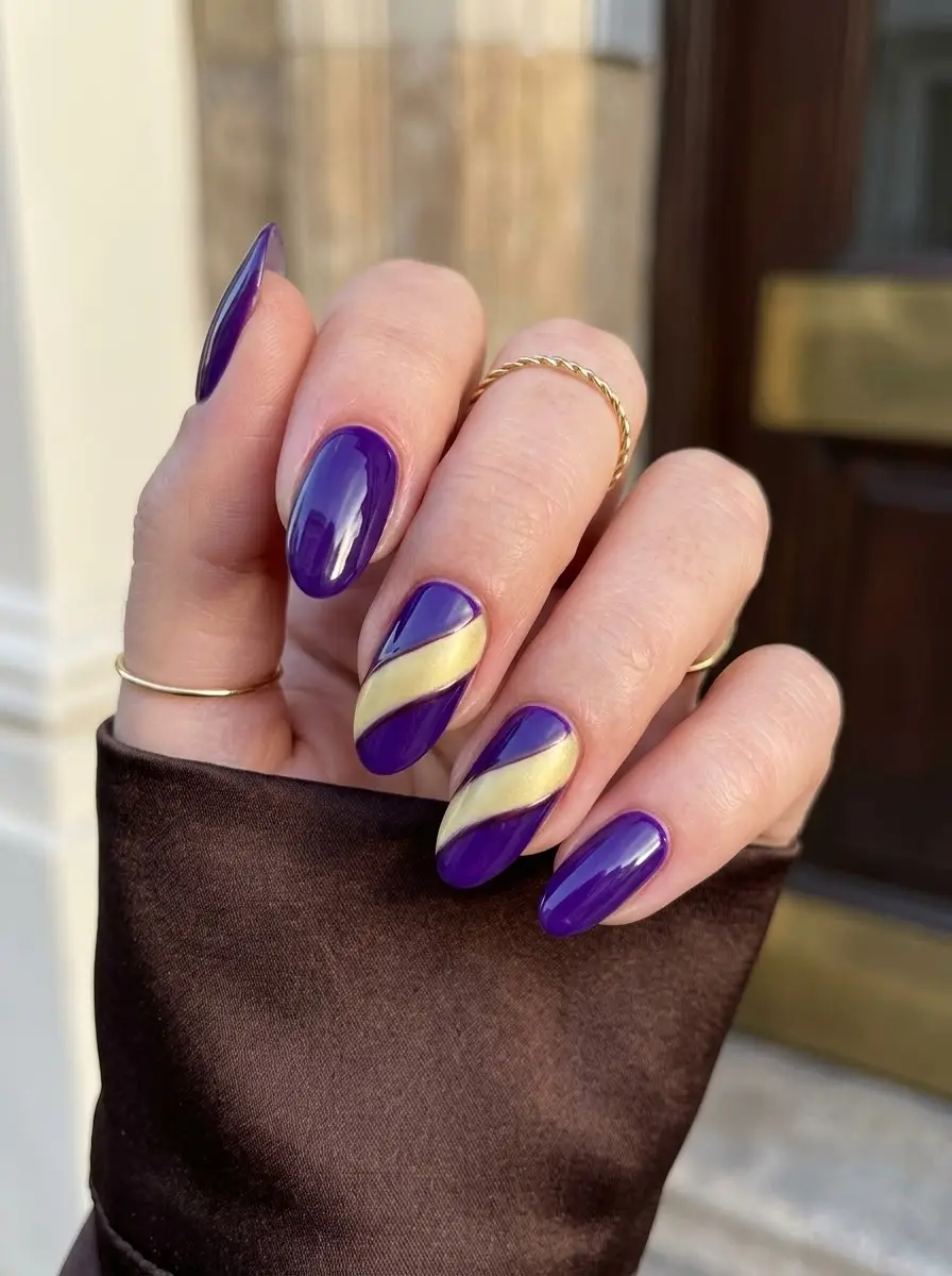 Deep Purple Ribbon Nails