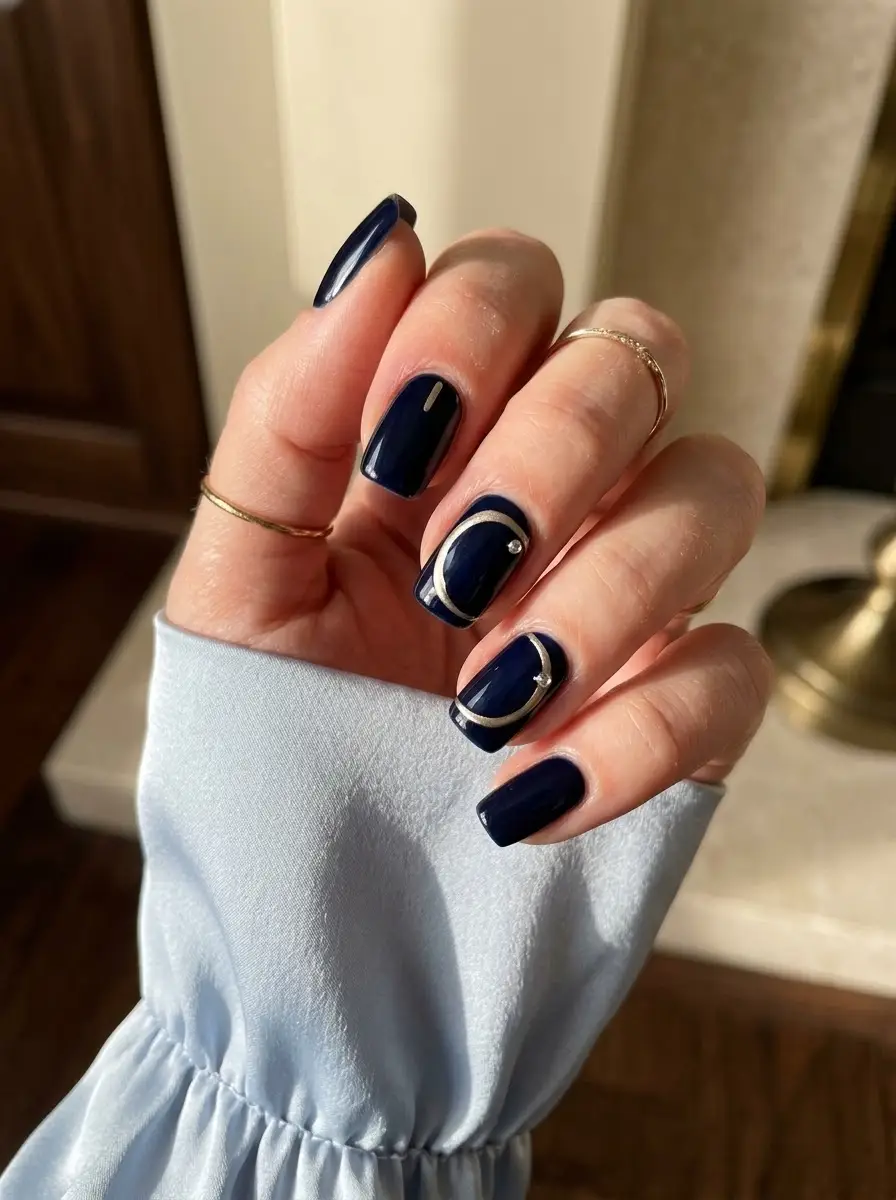 Midnight Blue Curve Detail Nails