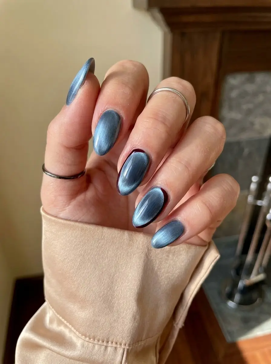 Steel Blue Cat-Eye Nails