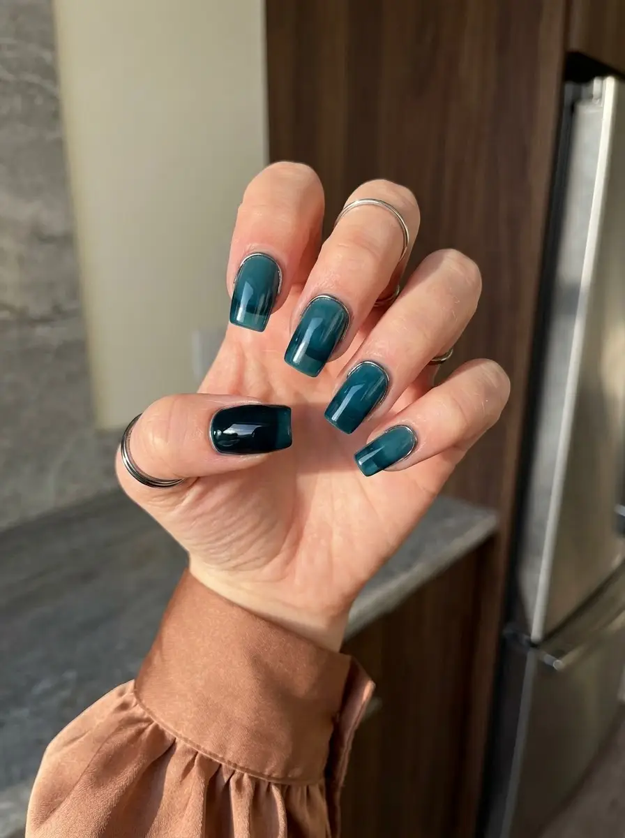 Deep Teal Glass Nails