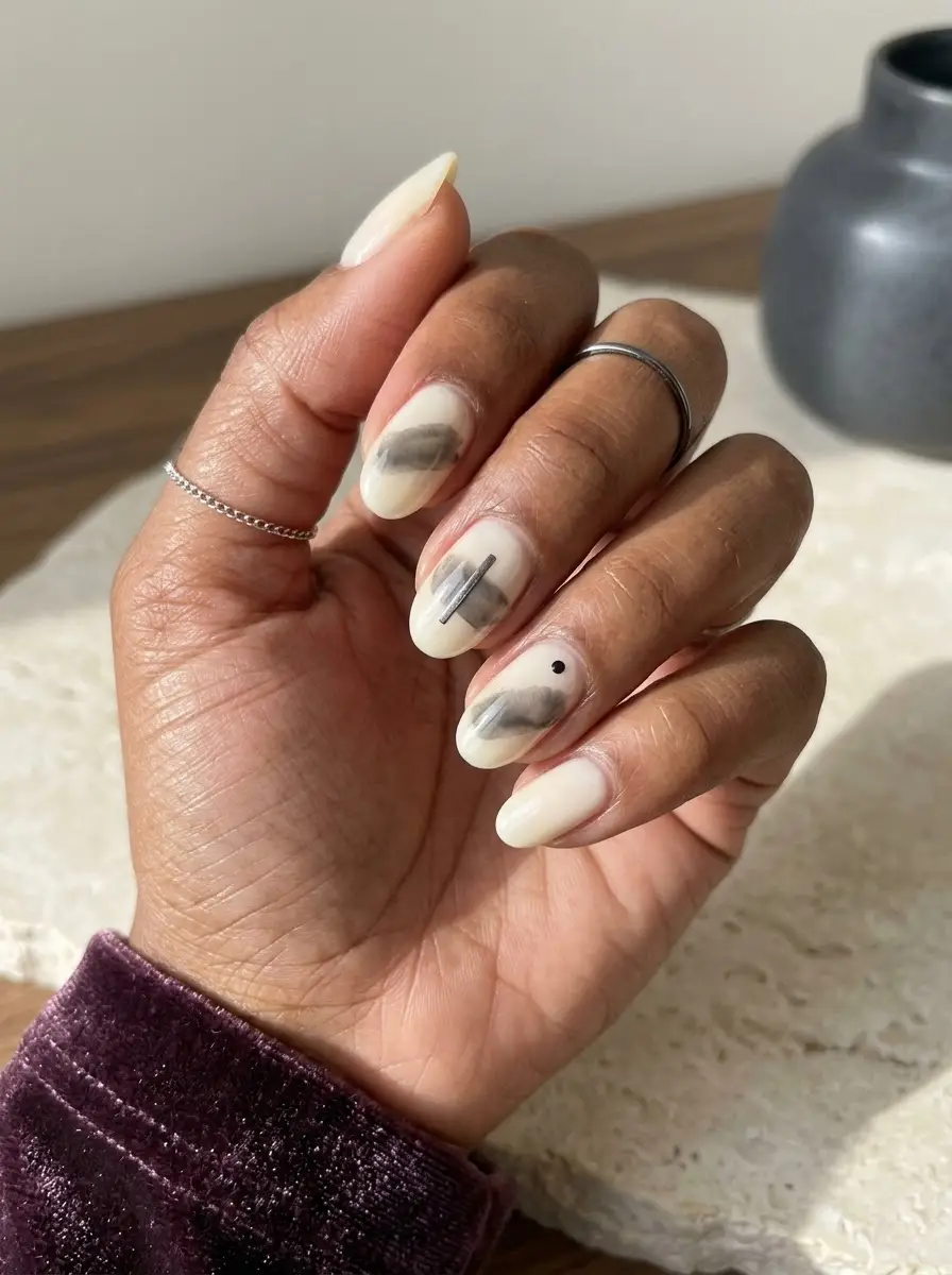 Cream and Smoky Abstract Nails