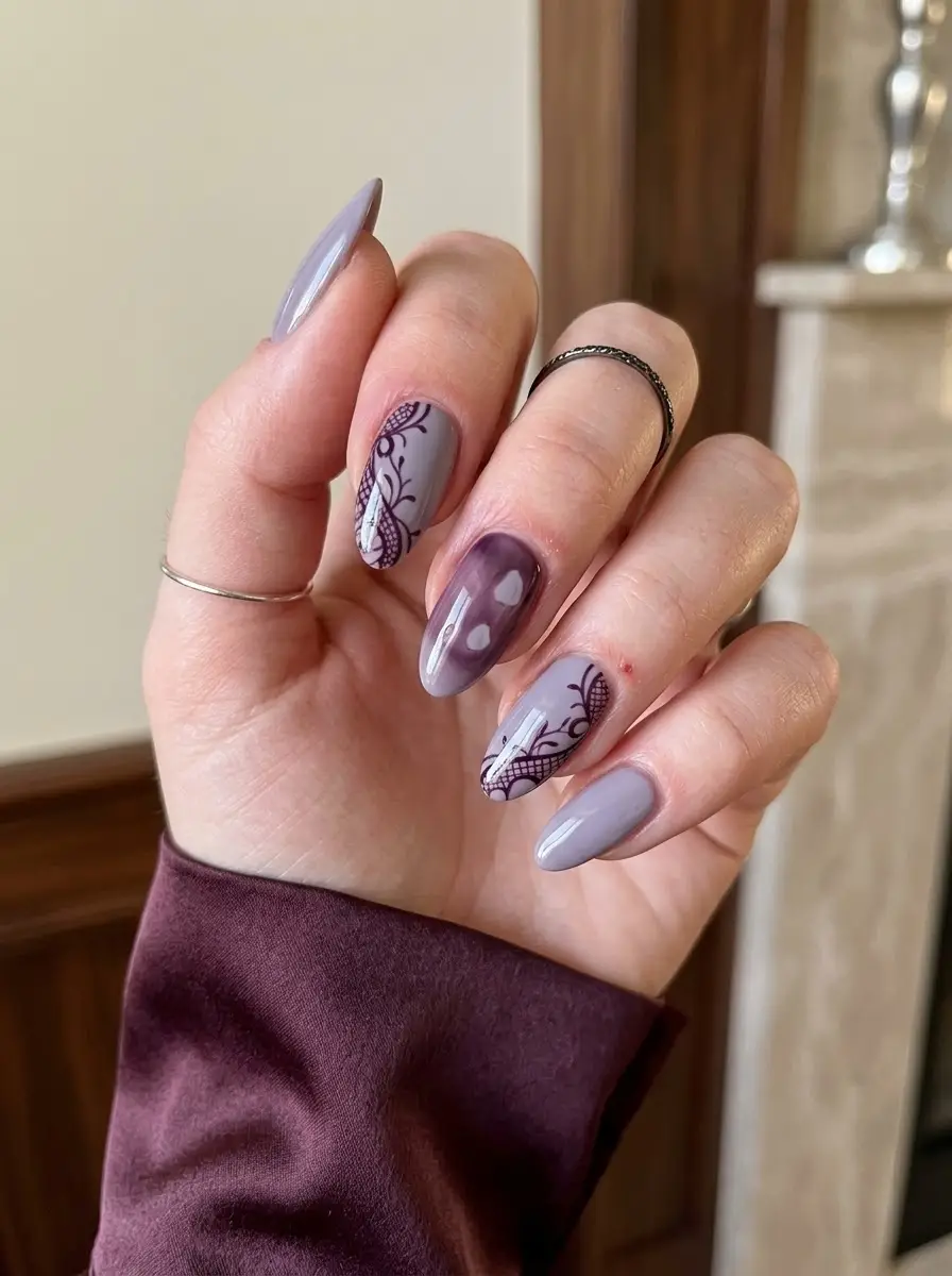Smoky Lavender Lace Nails