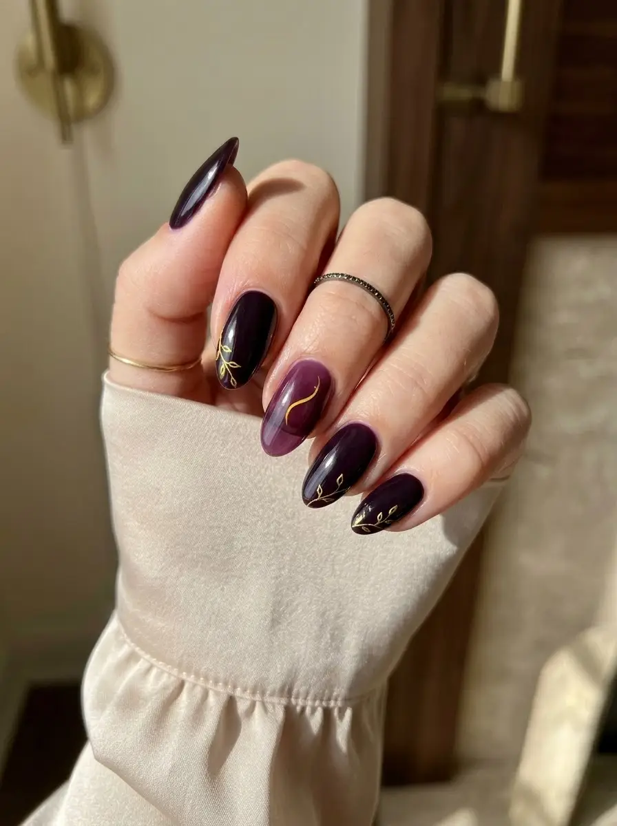 Black Cherry Botanical Nails