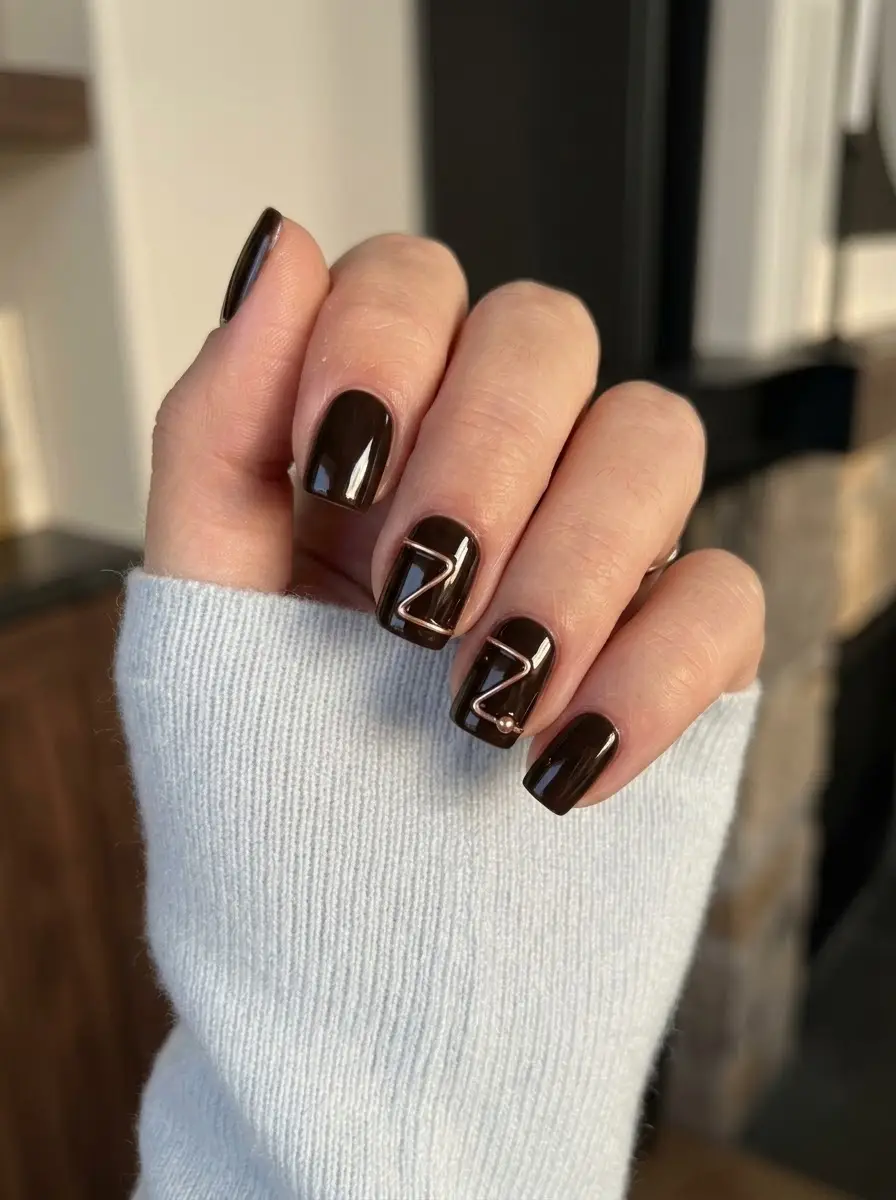 Dark Chocolate Geometric Nails