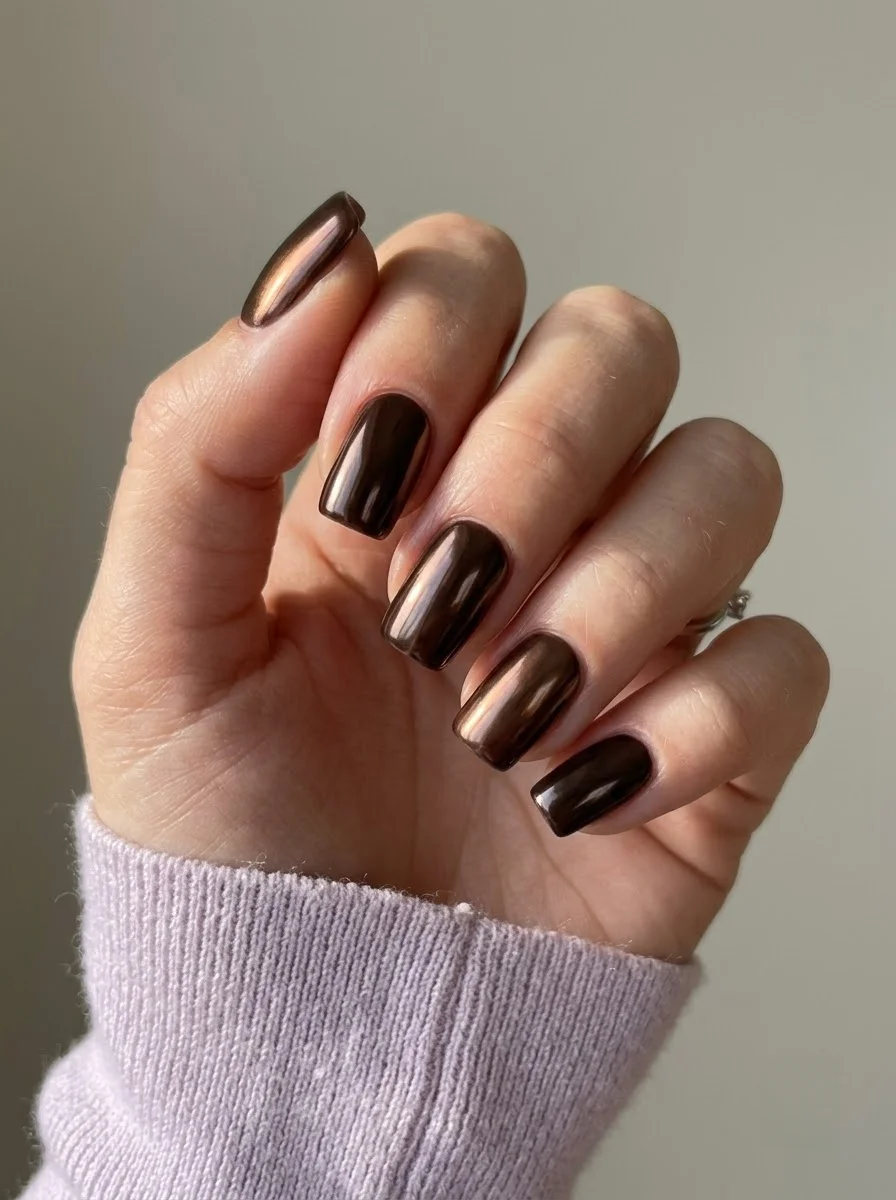 Metallic Copper Chrome - Reflective copper rose gold metallic nails with mirror-like finish