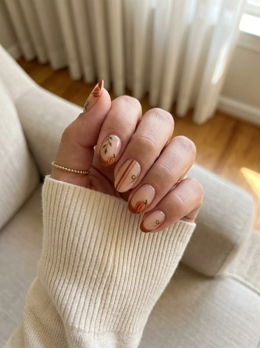 Modern Art Pumpkins - Abstract graphic pumpkin nail art