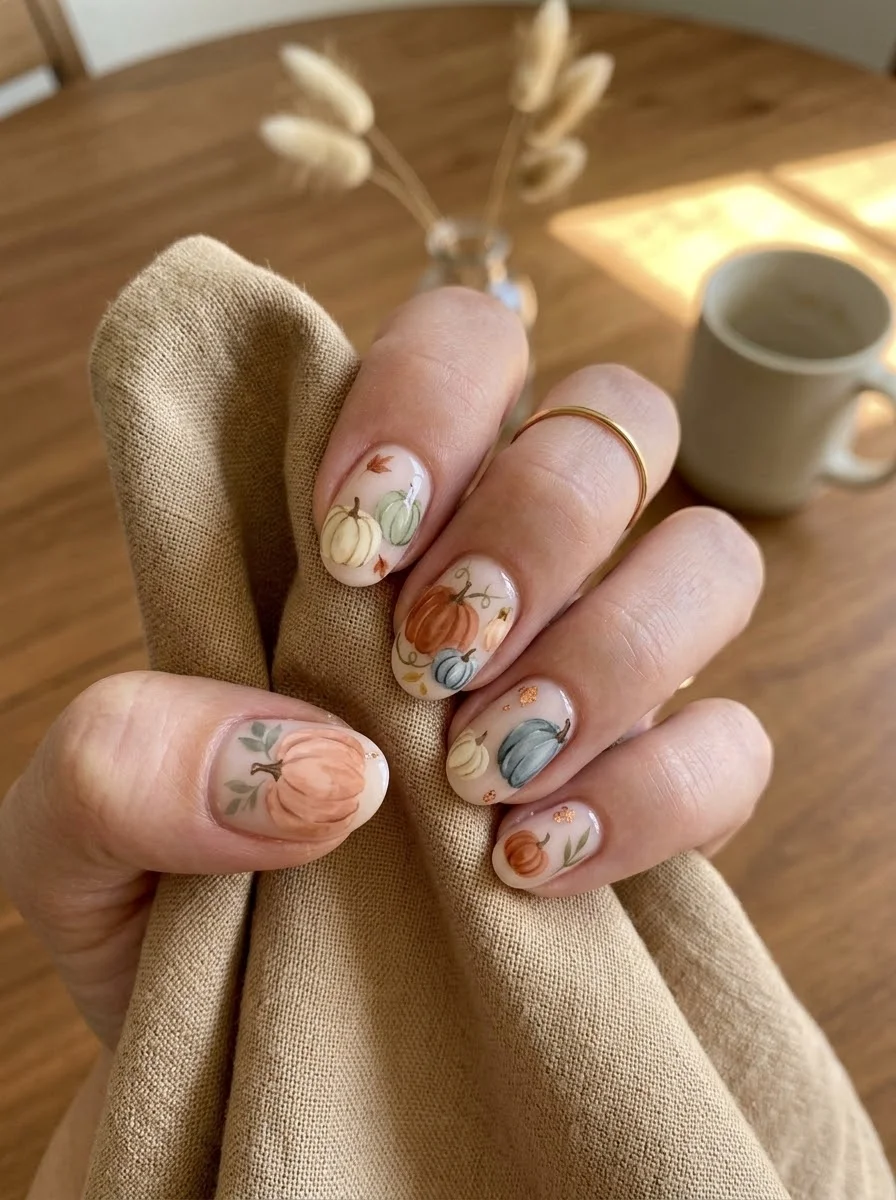 The Watercolor Pumpkin Patch - Mixed pumpkin watercolor nail art