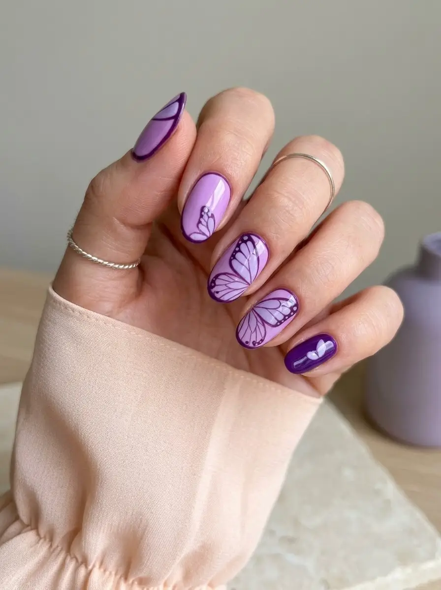 Lavender Butterfly Nails
