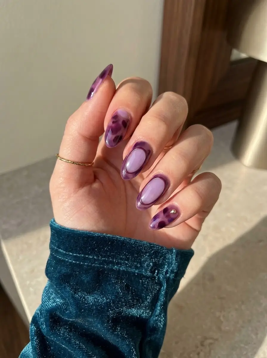 Purple Marble Nails with Framed Lavender Centers