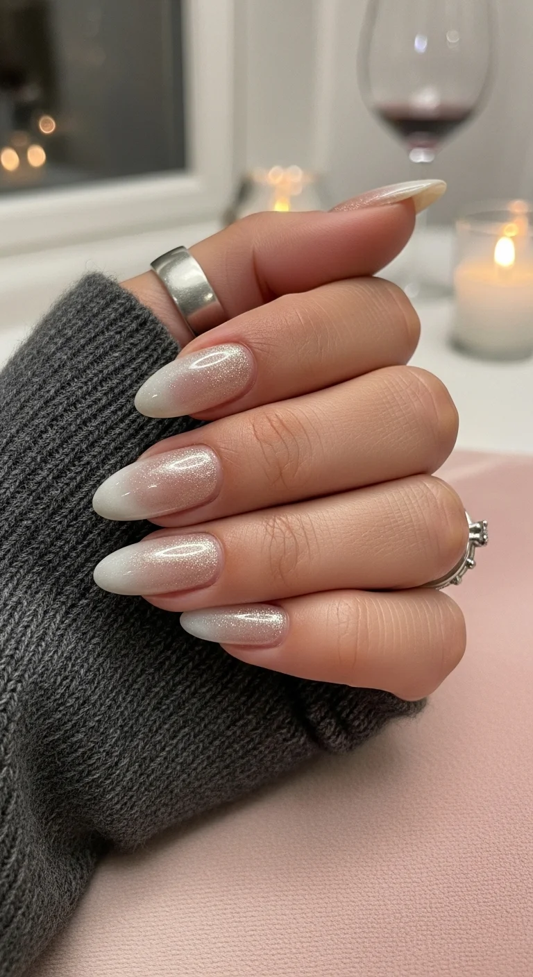 Champagne glitter ombre almond nails