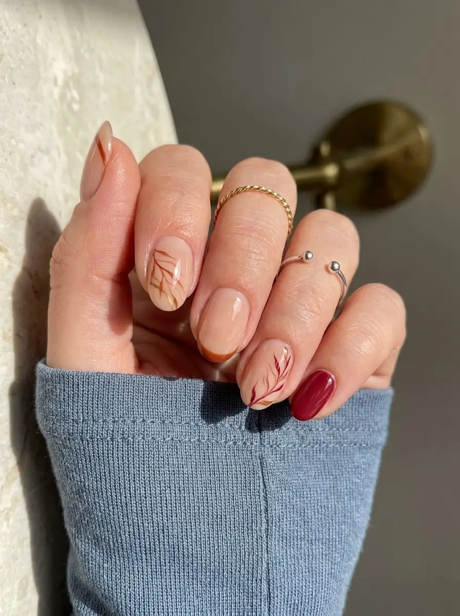 Burgundy Botanical Thanksgiving Nails