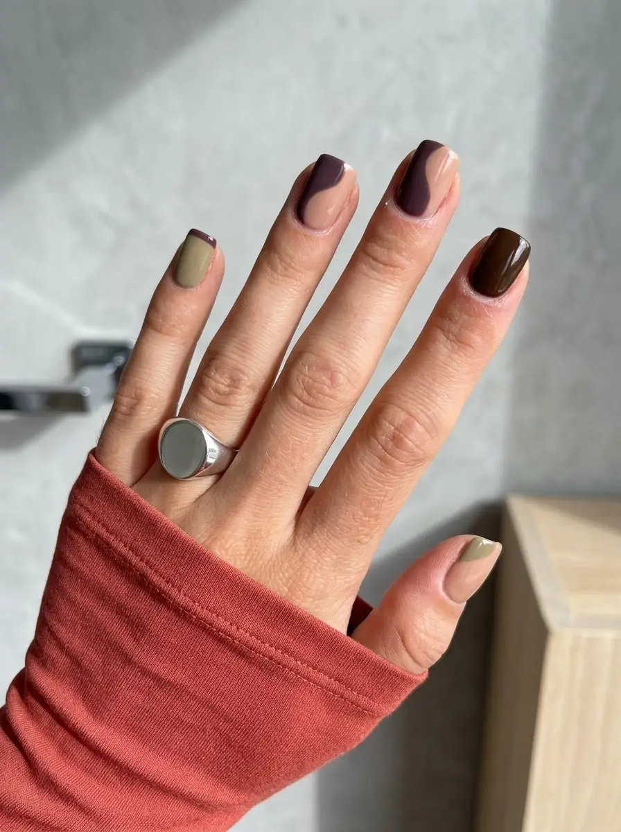 Moody Fall Color-Block Thanksgiving Nails