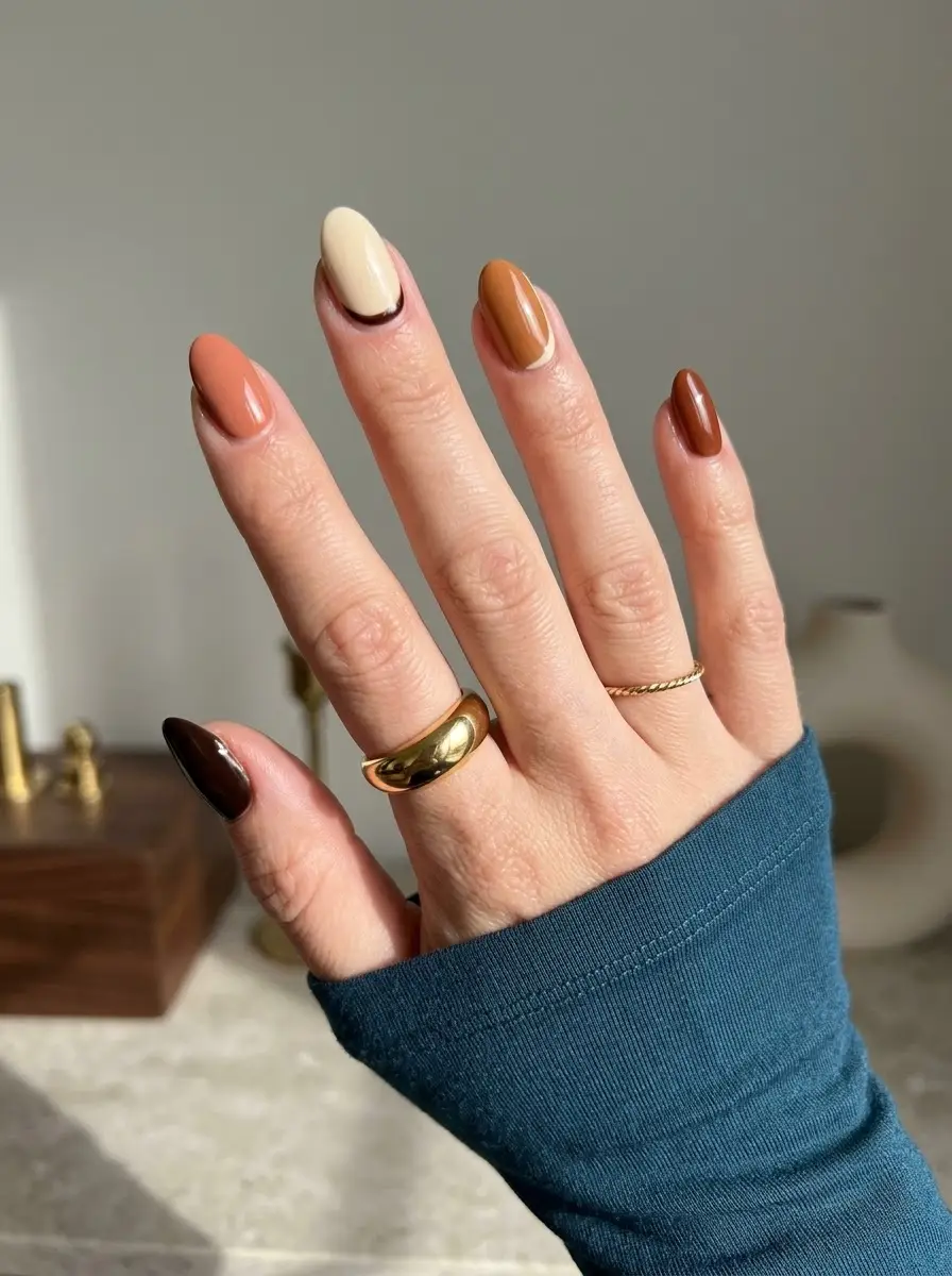 Warm-Toned French Thanksgiving Nails