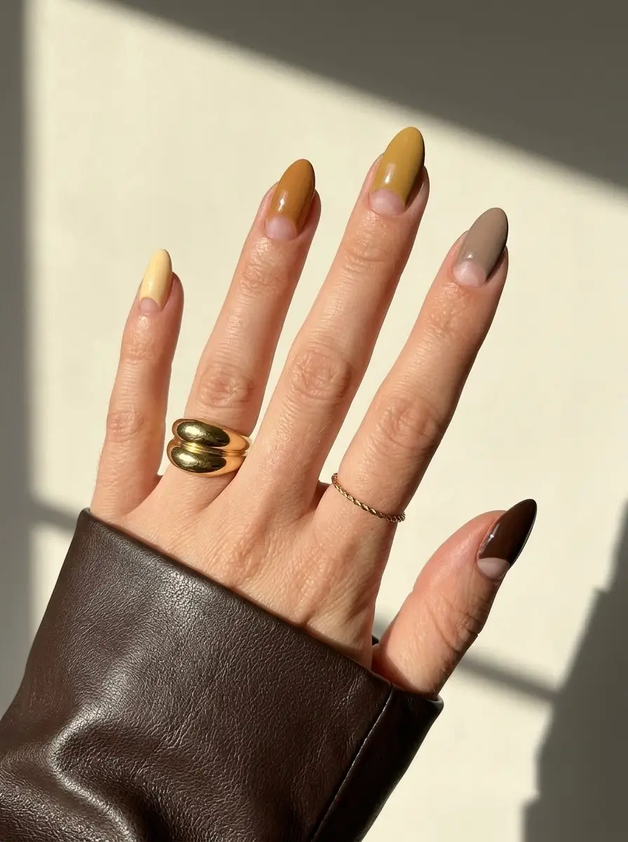 Muted Harvest Color-Block Nails