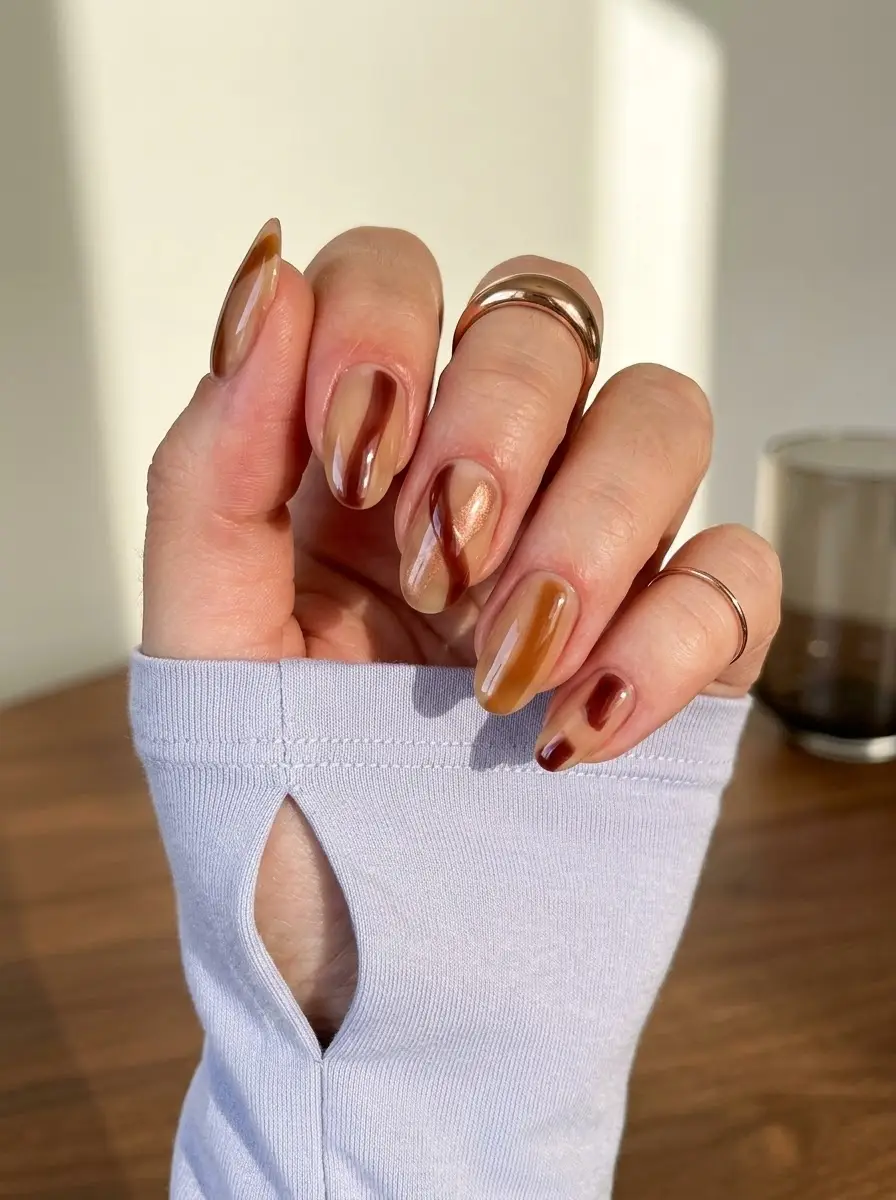 Caramel Swirl Thanksgiving Nails