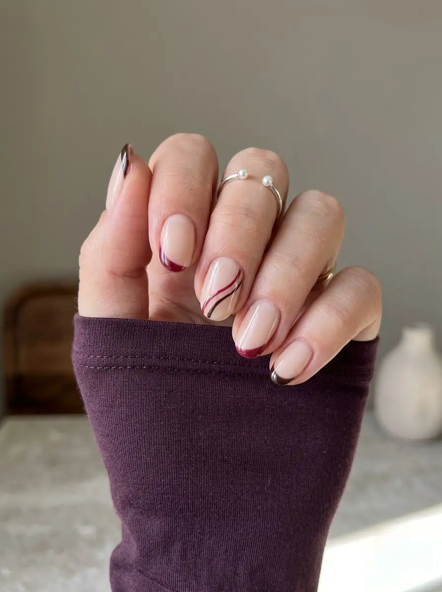 Burgundy and Brown French Thanksgiving Nails