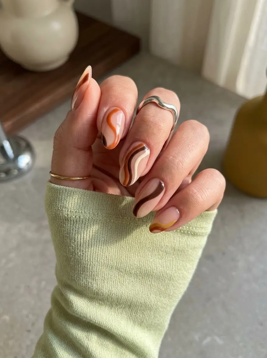 Retro Swirl Thanksgiving Nails